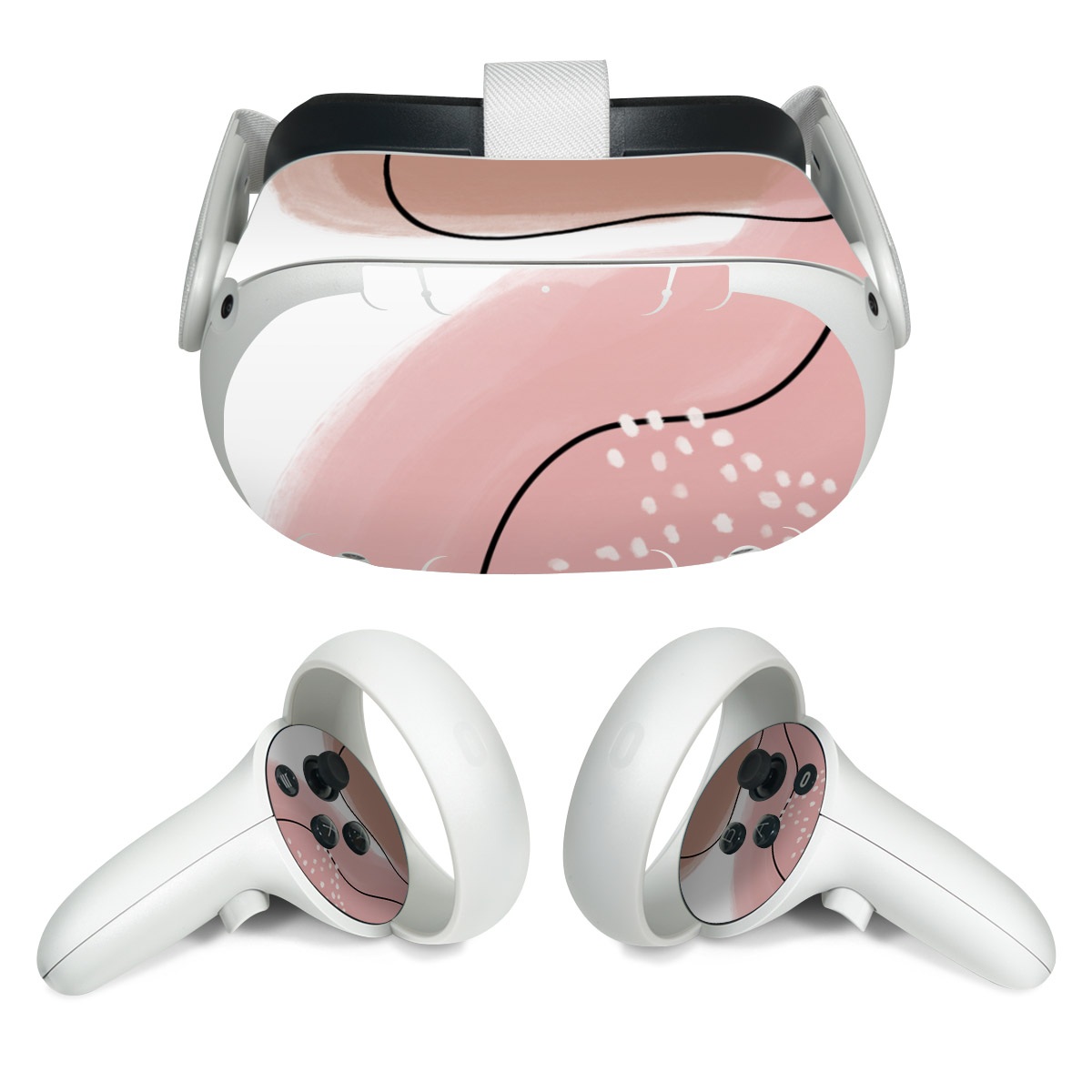 Meta Quest 2 Skin design of Skin, Pink, Nose, Peach, Shoulder, Lip, Neck, Line, Joint, Ear, Footwear, Material Property, Clip Art, Graphics, Illustration, with white, pink, brown, black colors