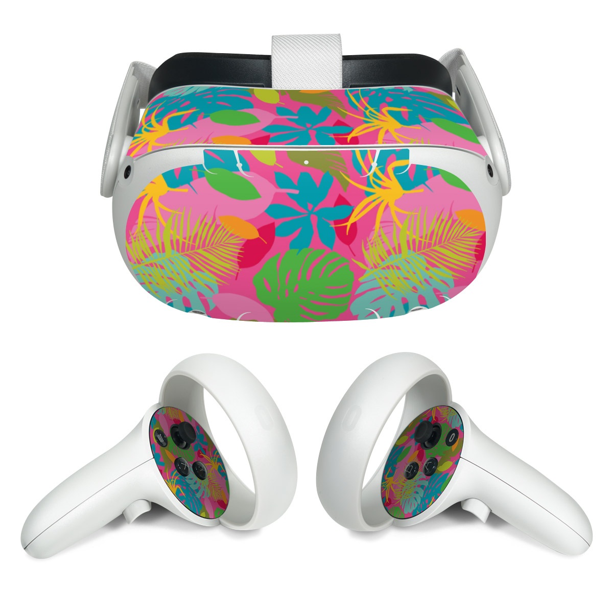 Meta Quest 2 Skin design of Organism, Pink, Rectangle, Magenta, Aqua, Art, Symmetry, Pattern, Painting, Electric blue, with pink, green, blue, yellow, orange, red colors