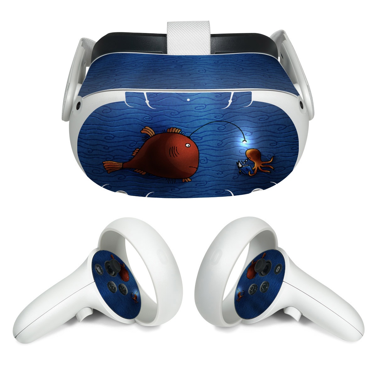 Meta Quest 2 Skin design of Deep sea fish, Anglerfish, Illustration, Fish, Animation, Art, with blue, red colors