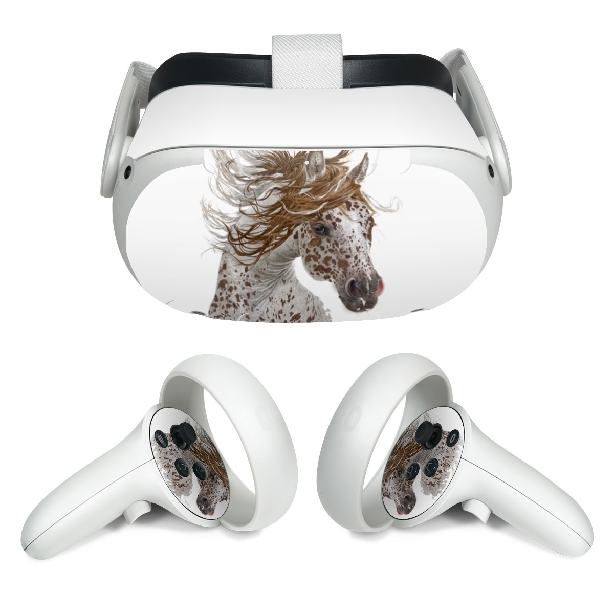 Meta Quest 2 Skin design of Horse, Mane, Mustang horse, Illustration, Snout, Animal figure, Drawing, Stallion, Liver, Mare, with white, brown colors