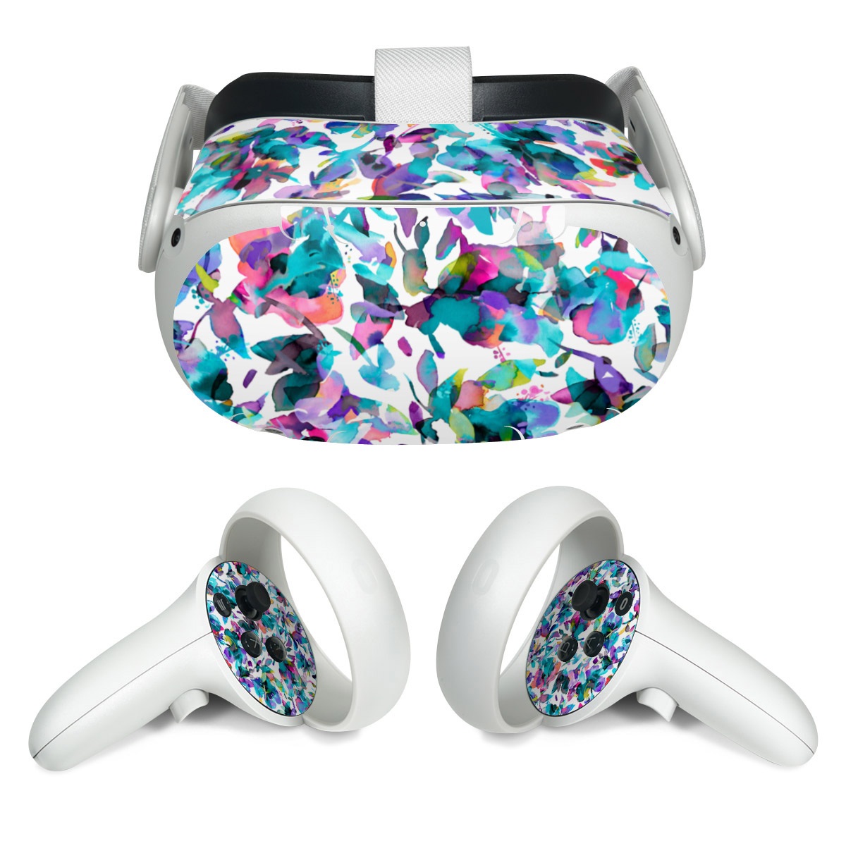 Meta Quest 2 Skin design of Pattern, Design, Textile, with white, blue, red, purple, pink, orange, yellow colors