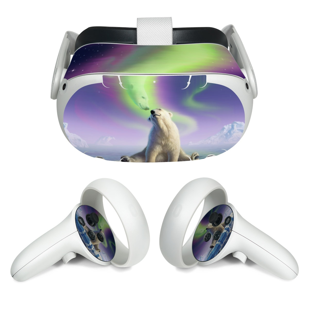 Meta Quest 2 Skin design of Aurora, Sky, Wildlife, Polar bear, Fictional character, with white, blue, green, purple colors