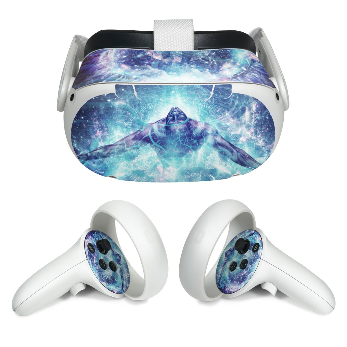 Meta Quest 2 Skin design of Outer space, Astronomical object, Universe, Space, Sky, Atmosphere, Fractal art, Nebula, Science, Star, with blue, black, red, yellow, white colors