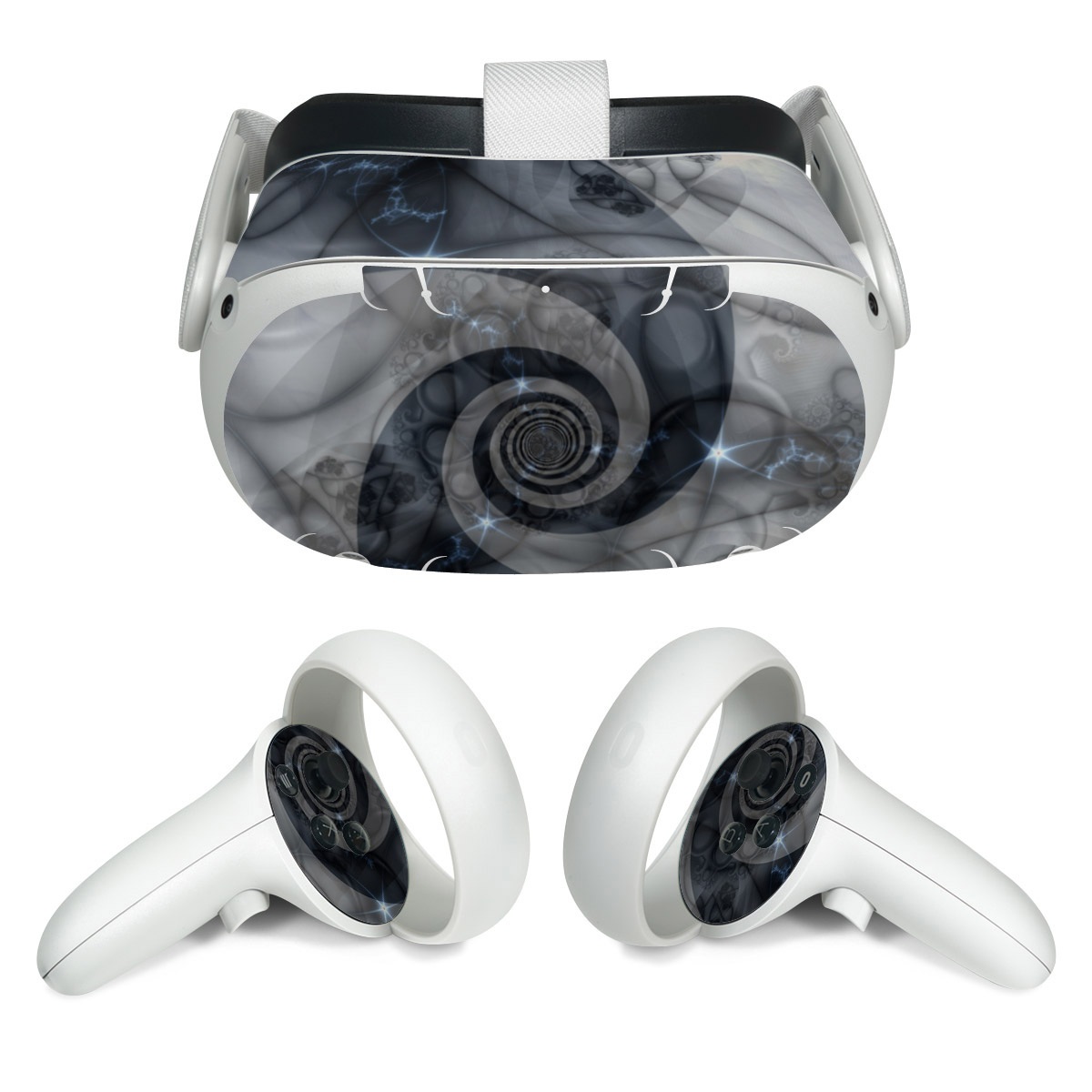 Meta Quest 2 Skin design of Eye, Drawing, Black-and-white, Design, Pattern, Art, Tattoo, Illustration, Fractal art, with black, gray colors