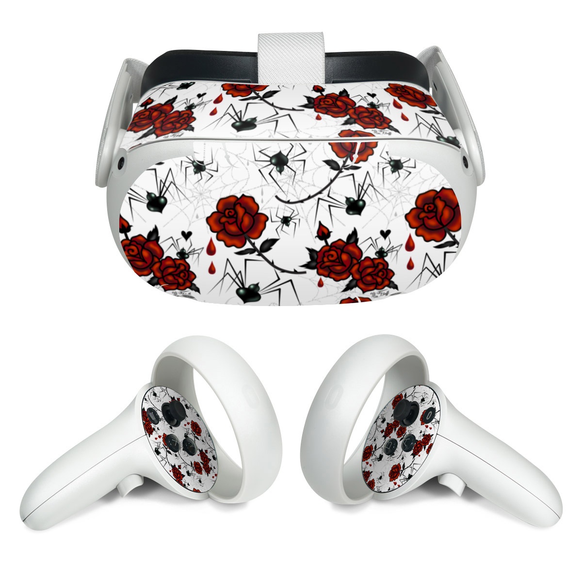 Meta Quest 2 Skin design of Red, Pattern, Flower, Plant, Design, Floral design, Petal, Coquelicot, Wildflower, Rose, with black, white, red colors