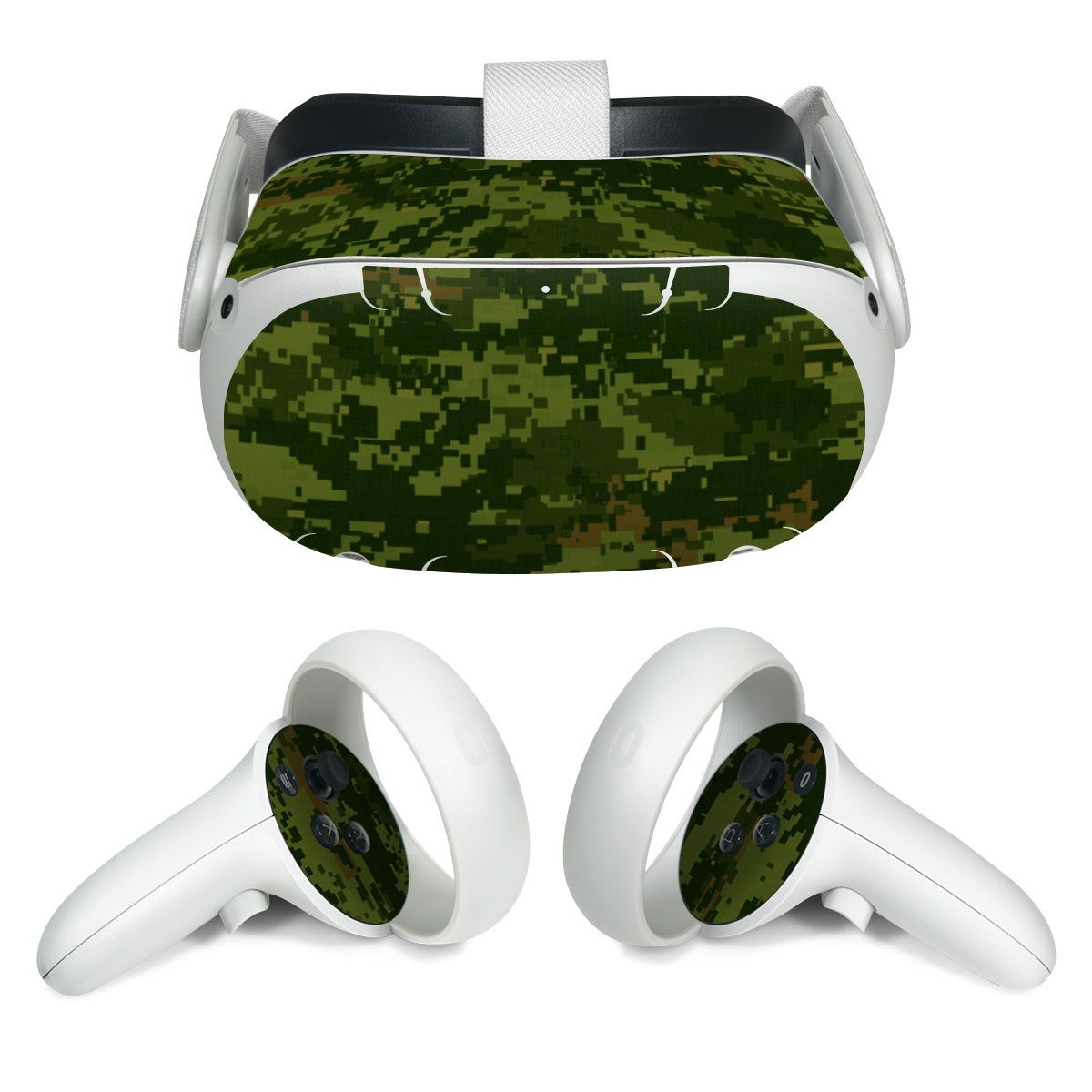 Meta Quest 2 Skin design of Military camouflage, Green, Pattern, Uniform, Camouflage, Clothing, Design, Leaf, Plant, with green, brown colors