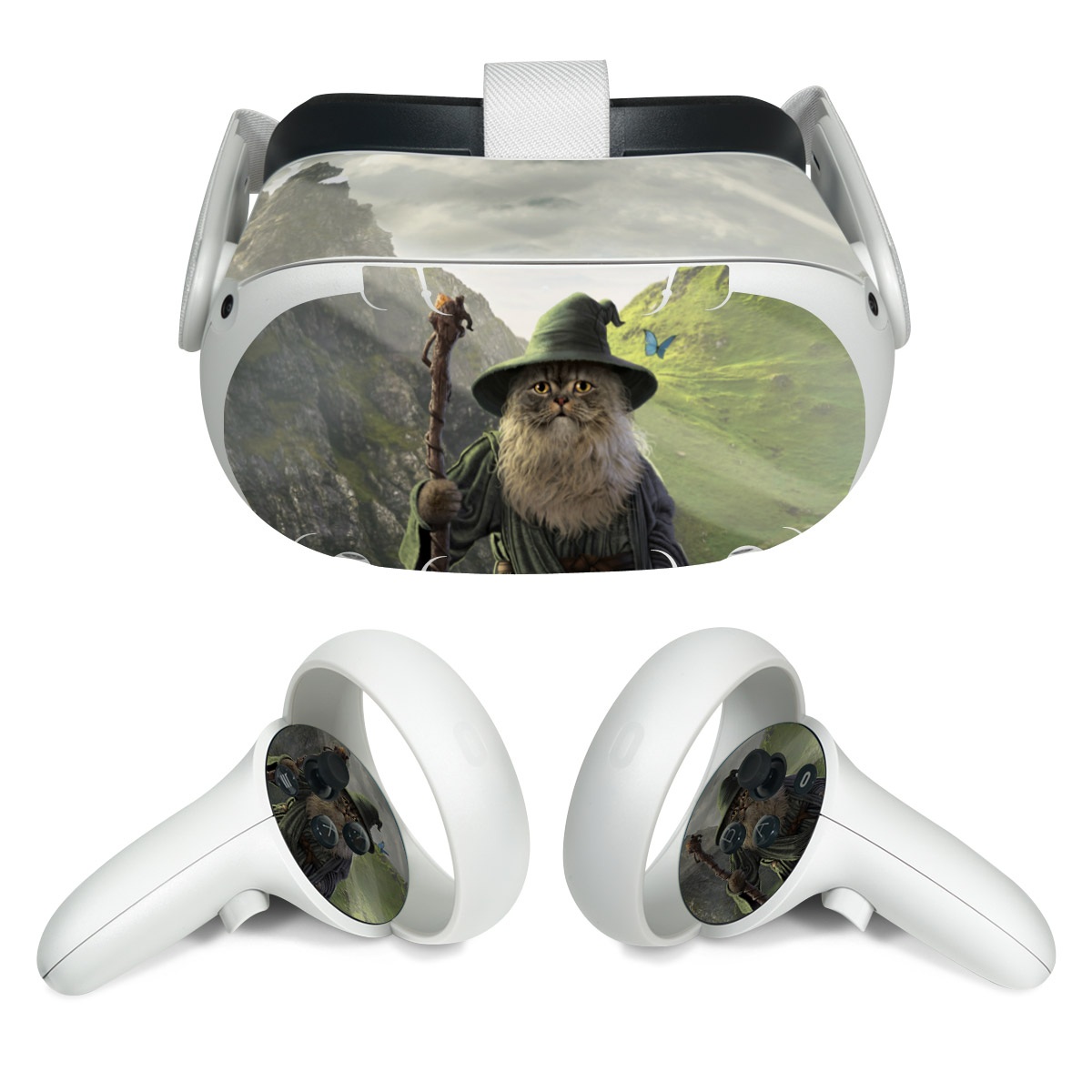 Meta Quest 2 Skin design of Beard, Facial hair, Illustration, Mythology, Magician, Fictional character, Cg artwork, Games, Art, with green, gray, brown, blue, green, white, yellow, black colors