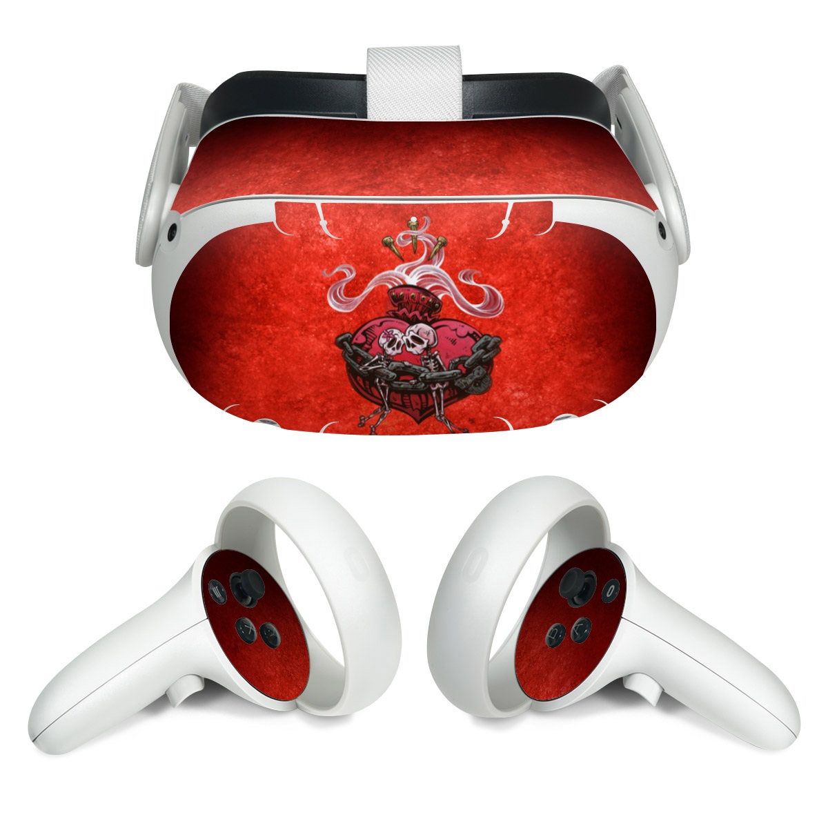 Meta Quest 2 Skin design of Orange, Art, Font, Sleeve, Tints and shades, Symbol, Pattern, Logo, Magenta, Graphics, with black, red, white, gray colors