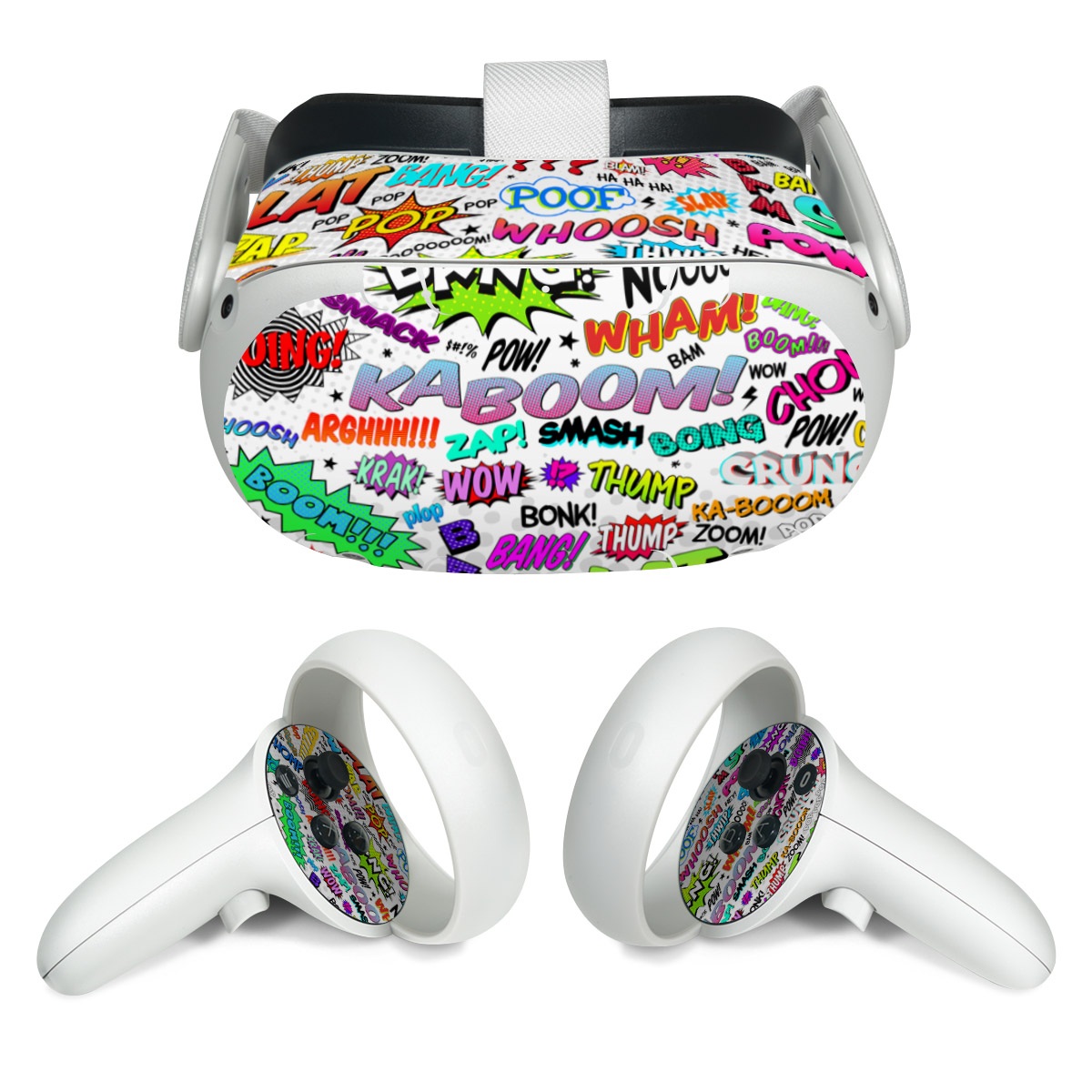 Meta Quest 2 Skin design of Text, Font, Line, Graphics, Art, Graphic design, with gray, white, red, blue, black colors