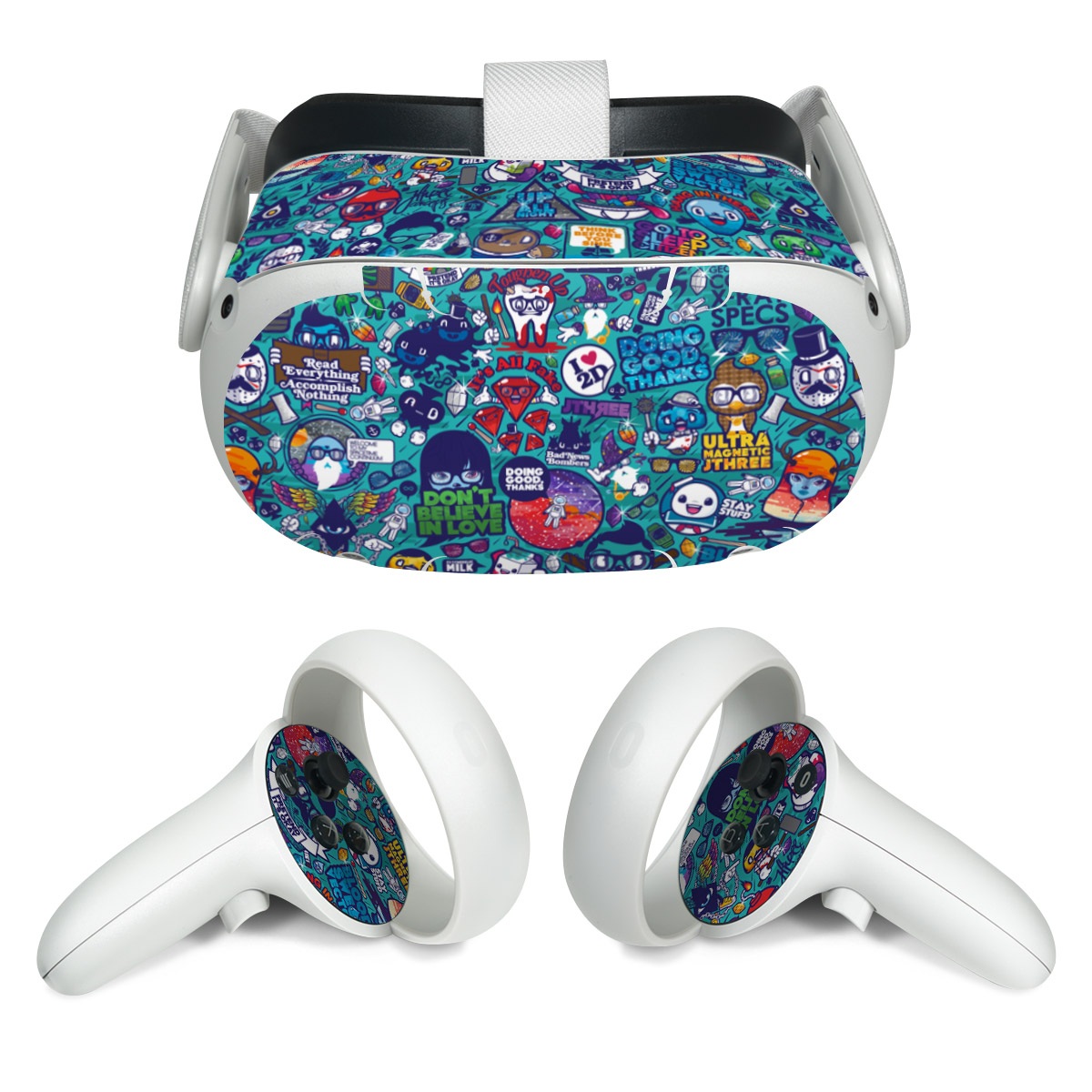 Meta Quest 2 Skin design of Art, Visual arts, Illustration, Graphic design, Psychedelic art, with blue, black, gray, red, green colors