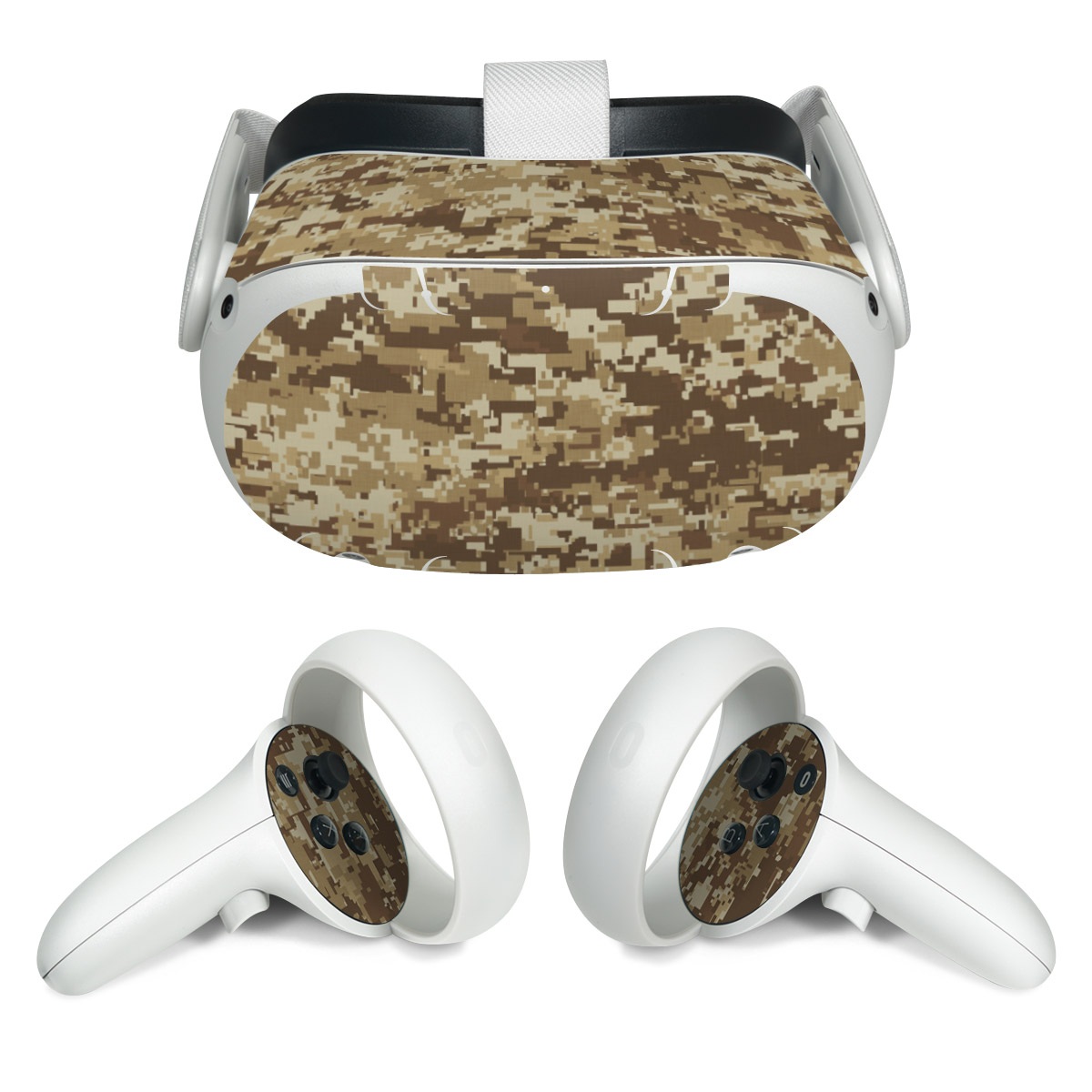 Meta Quest 2 Skin design of Military camouflage, Brown, Pattern, Camouflage, Wall, Beige, Design, Textile, Uniform, Flooring, with brown colors