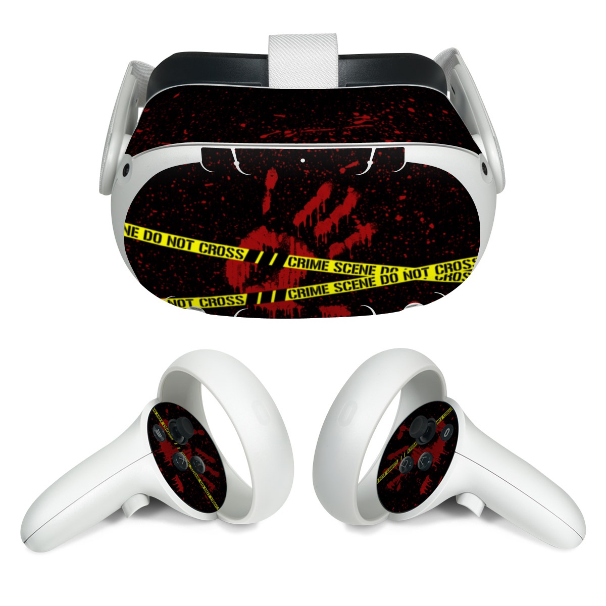 Meta Quest 2 Skin design of Red, Black, Font, Text, Logo, Graphics, Graphic design, Room, Carmine, Fictional character, with black, red, green colors