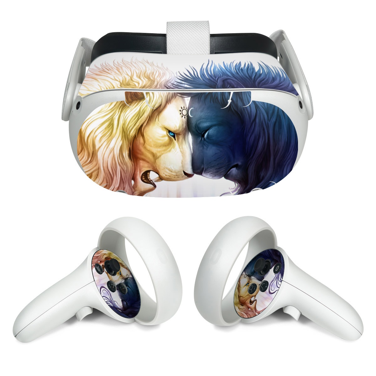 Meta Quest 2 Skin design of Vertebrate, Eyelash, Mammal, Ear, Gesture, Cartoon, Art, Painting, Happy, Paint, with white, black, blue, orange, yellow, red, purple colors