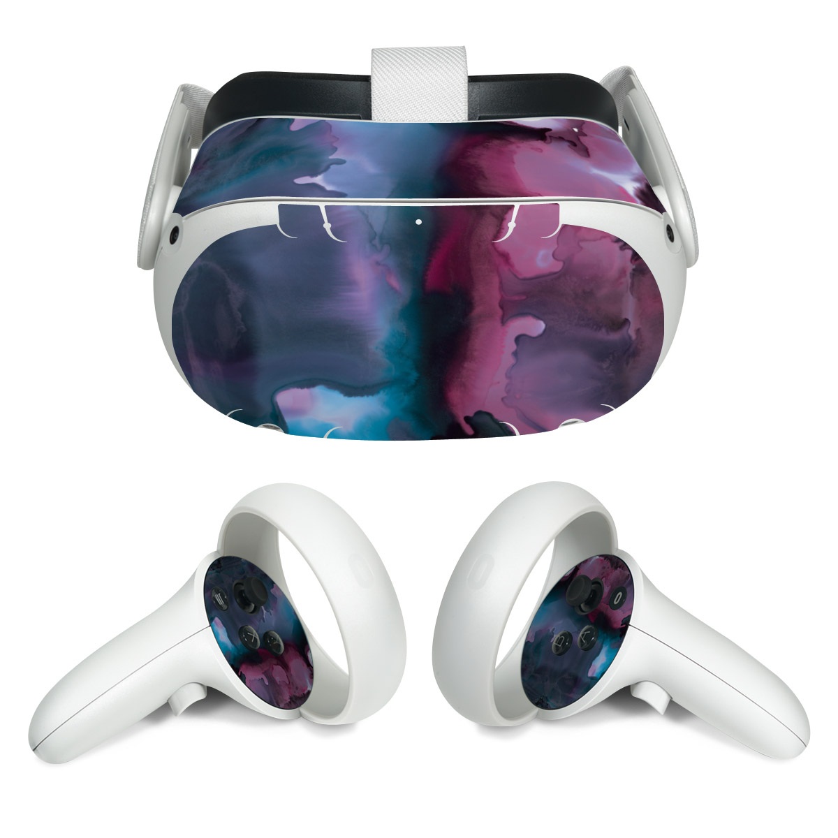 Meta Quest 2 Skin design of Watercolor paint, Purple, Painting, Ice, Magenta, Sky, Art, Cloud, Paint, Modern art, with black, white, purple, blue, red colors
