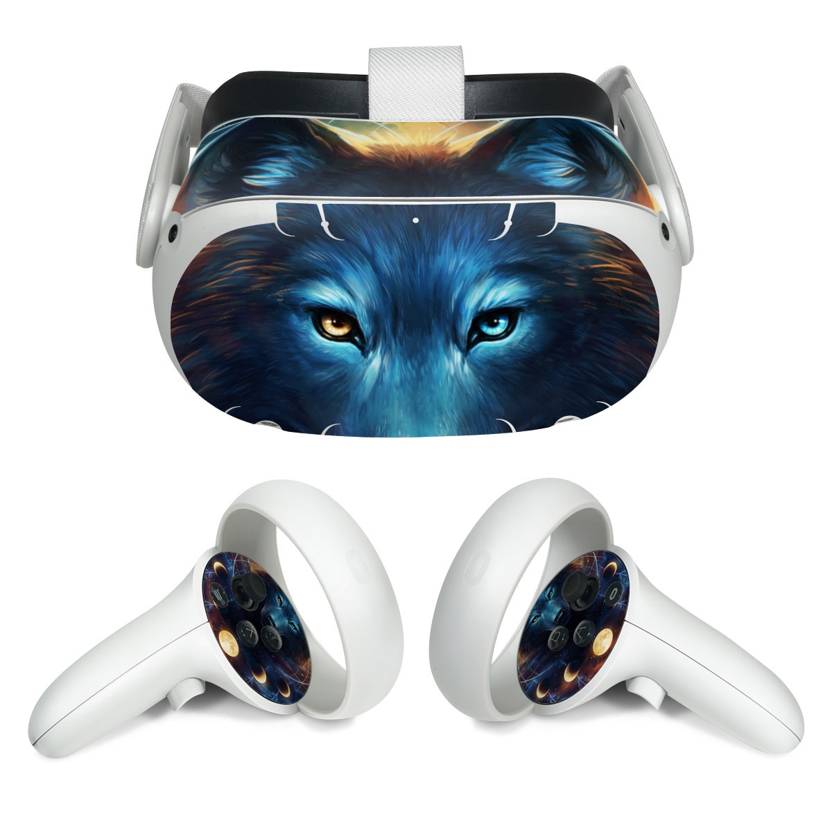 Meta Quest 2 Skin design of Light, Nature, Carnivore, Organism, Dog breed, Art, Electric blue, Space, Midnight, Illustration, with black, blue, yellow, orange, green, red, white colors