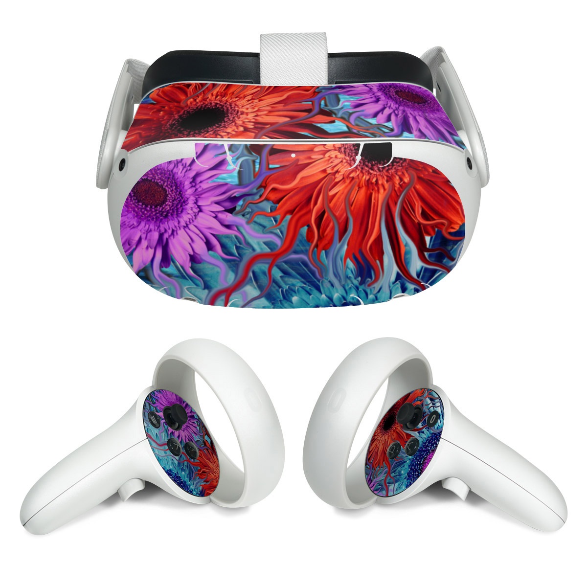 Meta Quest 2 Skin design of Psychedelic art, Pattern, Organism, Colorfulness, Art, Flower, Petal, Design, Fractal art, Electric blue, with red, black, blue, purple, gray colors