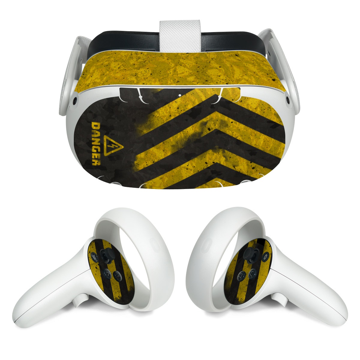 Meta Quest 2 Skin design of Colorfulness, Road surface, Yellow, Rectangle, Asphalt, Font, Material property, Parallel, Tar, Tints and shades, with black, gray, yellow colors