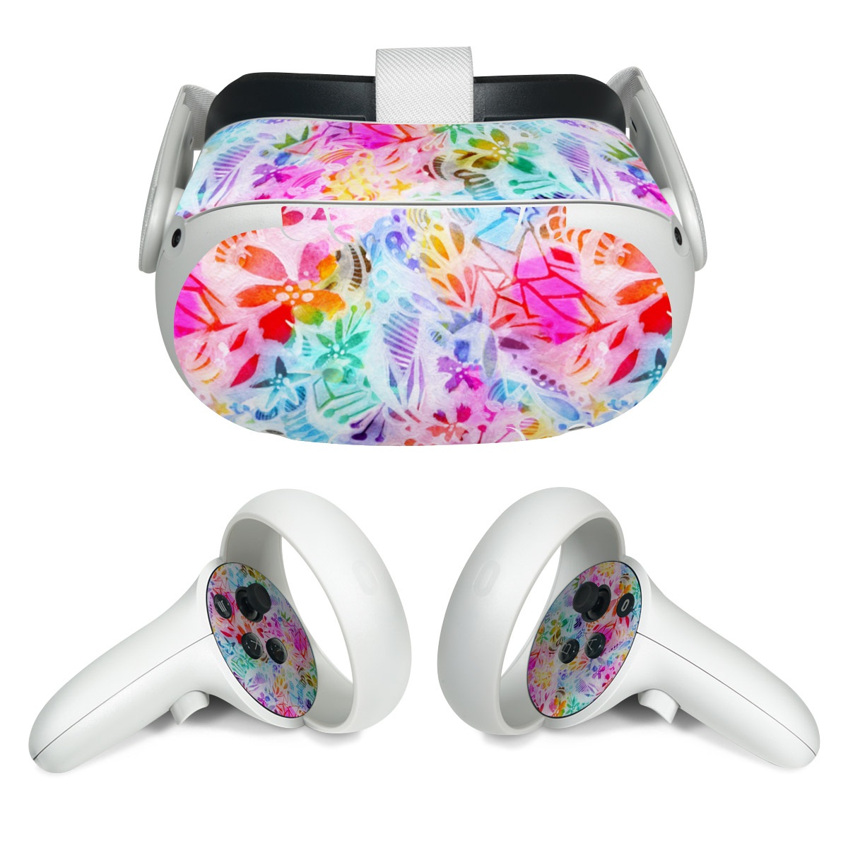 Meta Quest 2 Skin design of Pattern, Design, Textile, Art, with gray, pink, purple, blue colors