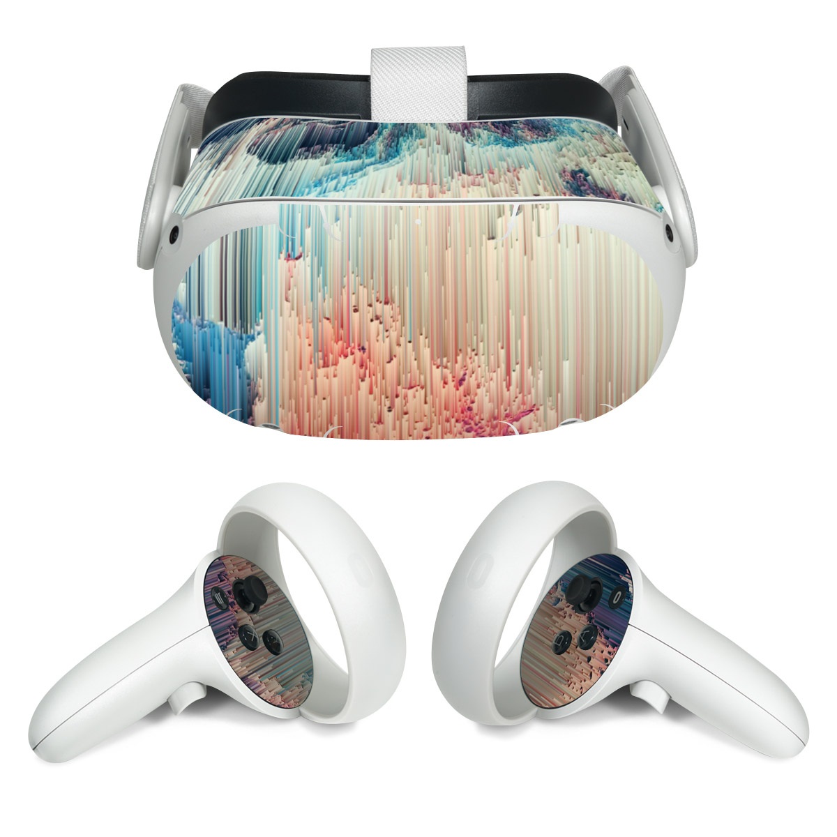 Meta Quest 2 Skin design of Blue, Pink, Sky, Turquoise, Design, Rock, Textile, Photography, Cloud, Winter, with white, blue, purple, pink, red colors