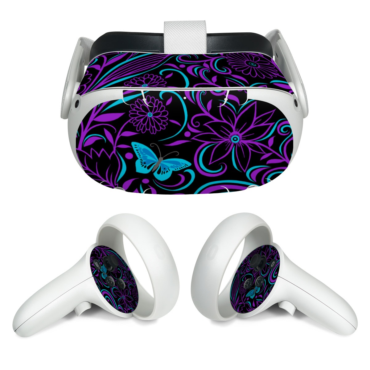 Meta Quest 2 Skin design of Pattern, Purple, Violet, Turquoise, Teal, Design, Floral design, Visual arts, Magenta, Motif, with black, purple, blue colors