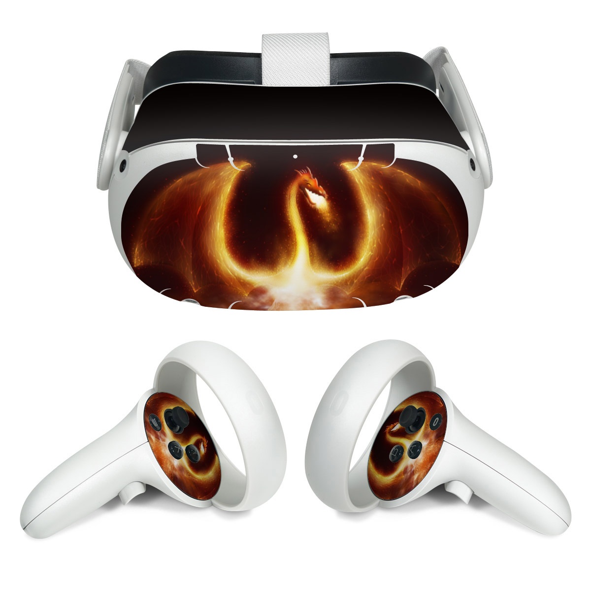 Meta Quest 2 Skin design of Light, Atmosphere, Orange, Space, Heat, Sky, Darkness, Art, Geological phenomenon, Universe, with black, red, green, pink colors