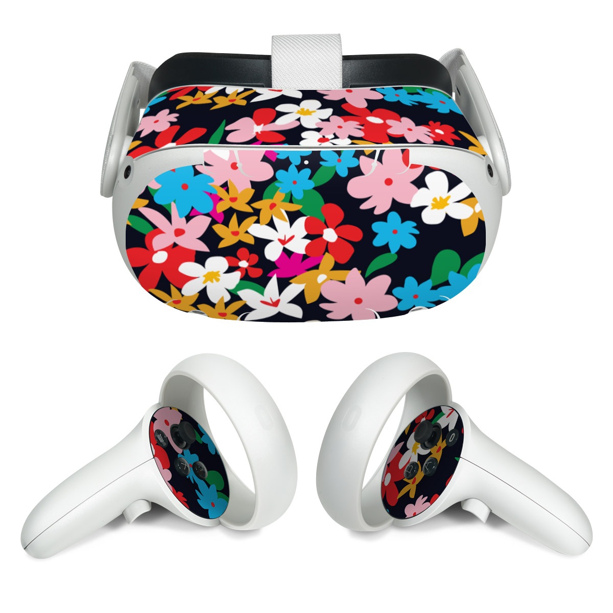 Meta Quest 2 Skin design of Colorfulness, Pattern, Art, Magenta, Rectangle, Event, Petal, Electric blue, Visual arts, with black, red, pink, white, blue, orange, green colors