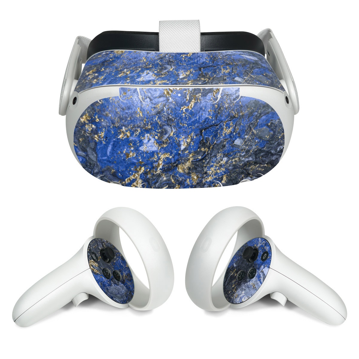 Meta Quest 2 Skin design of Blue, Water, Cobalt blue, Rock, Painting, Geology, Electric blue, Mineral, Pattern, Acrylic paint, with black, blue, yellow, white, gray colors