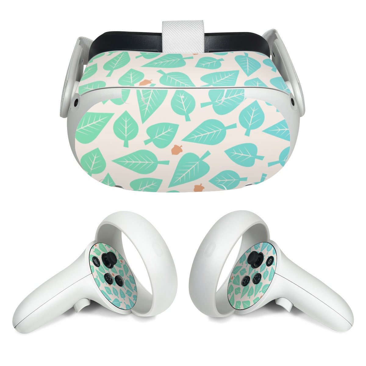 Meta Quest 2 Skin design of Aqua, Pattern, Turquoise, Teal, Wrapping paper, Design, Wallpaper, with yellow, green, orange colors