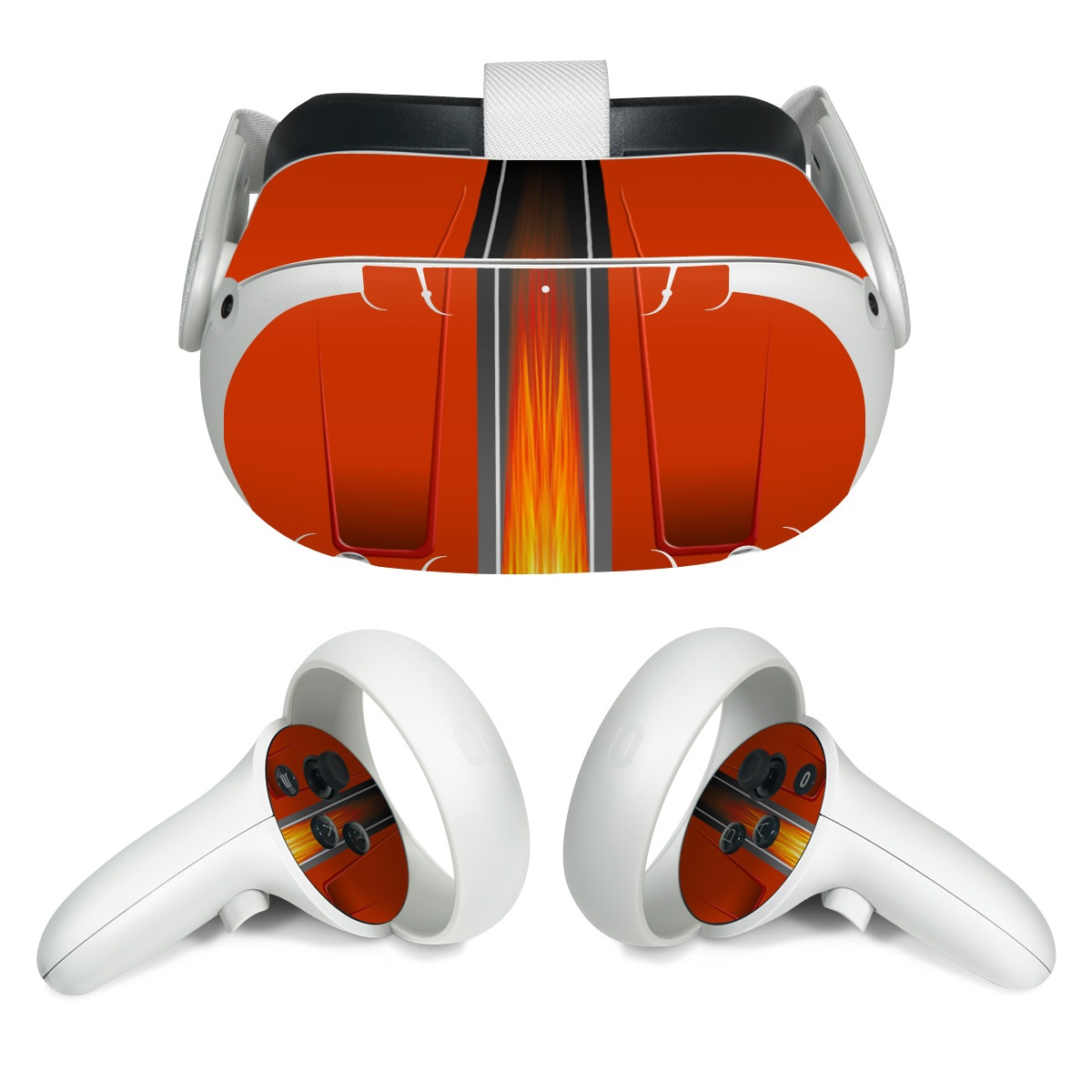 Meta Quest 2 Skin design of Orange, Red, Line, Material property, Rectangle, Automotive lighting, with red, black, orange, gray colors