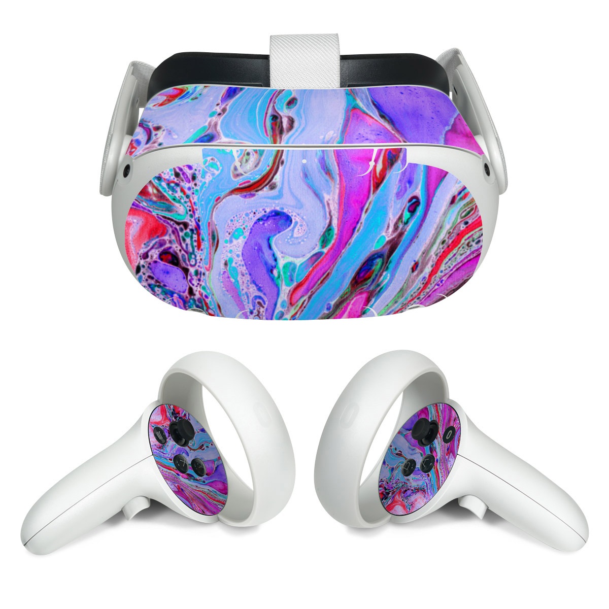 Meta Quest 2 Skin design of Pink, Purple, Pattern, Design, Visual arts, Art, Psychedelic art, Magenta, Acrylic paint, Colorfulness, with pink, purple, blue, green colors