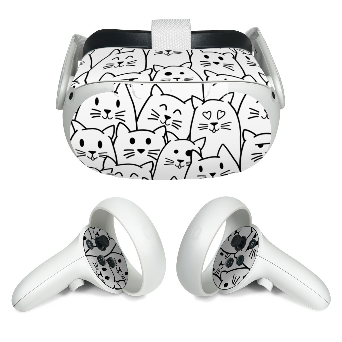 Meta Quest 2 Skin design of White, Line art, Text, Black, Pattern, Black-and-white, Line, Design, Font, Organism, with white, black colors