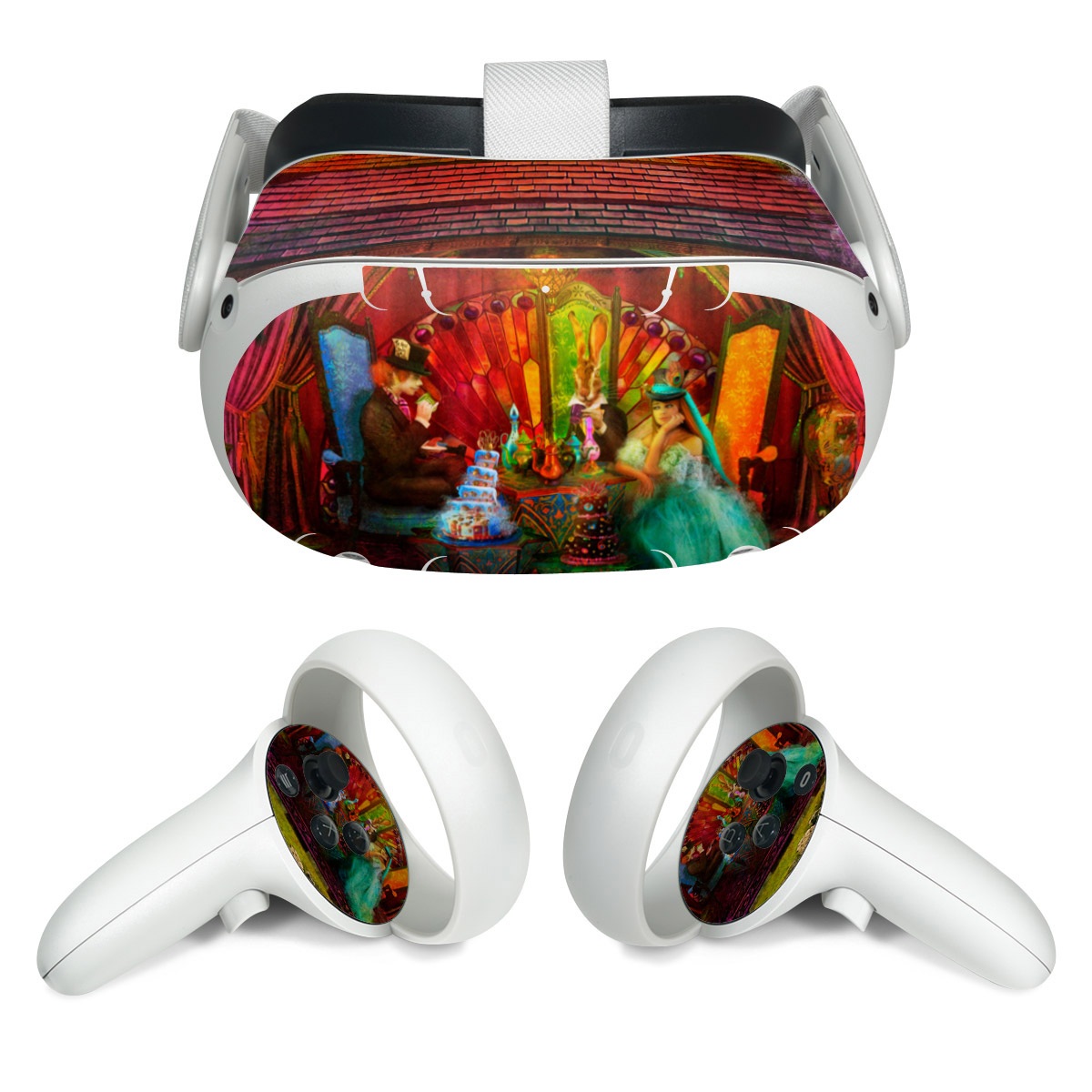 Meta Quest 2 Skin design of Hindu temple, Temple, Art, Painting, Place of worship, Stage, Fictional character, with black, red, green, blue, gray colors