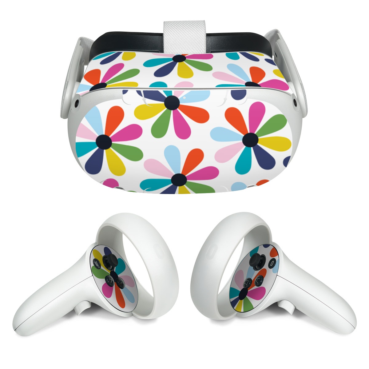 Meta Quest 2 Skin design of Colorfulness, Aqua, Symmetry, Pattern, Electric blue, Art, Circle, Visual arts, Tints and shades, Wrapping paper, with white, red, blue, pink, purple, green colors