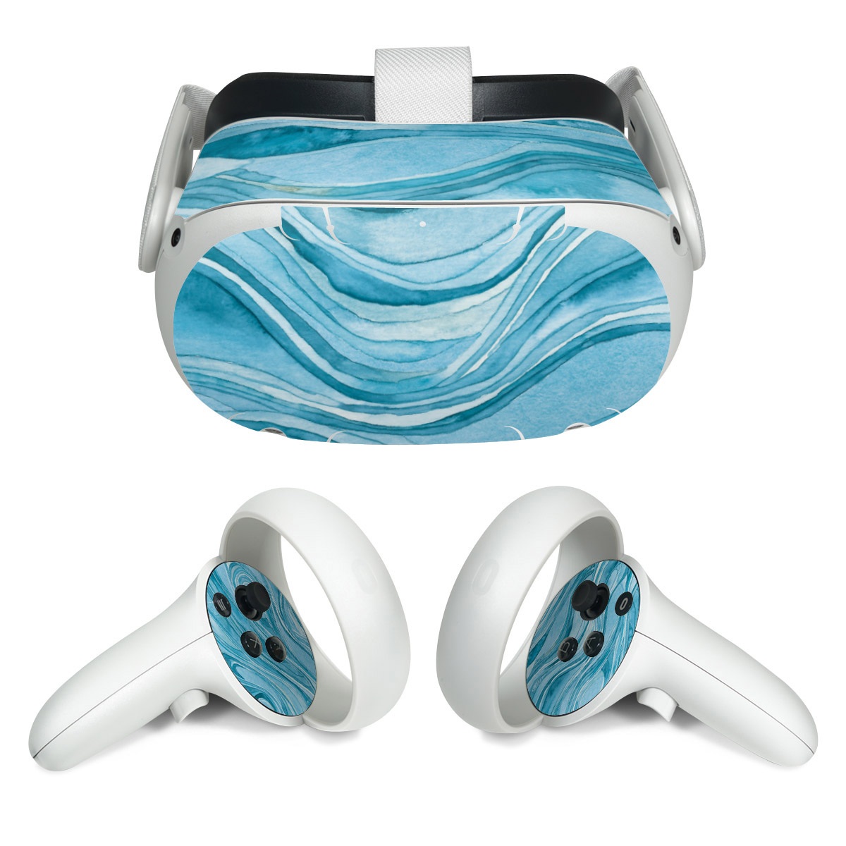 Meta Quest 2 Skin design of Water, Liquid, Azure, Fluid, Rectangle, Aqua, Painting, Pattern, Electric blue, Art, with blue, white colors