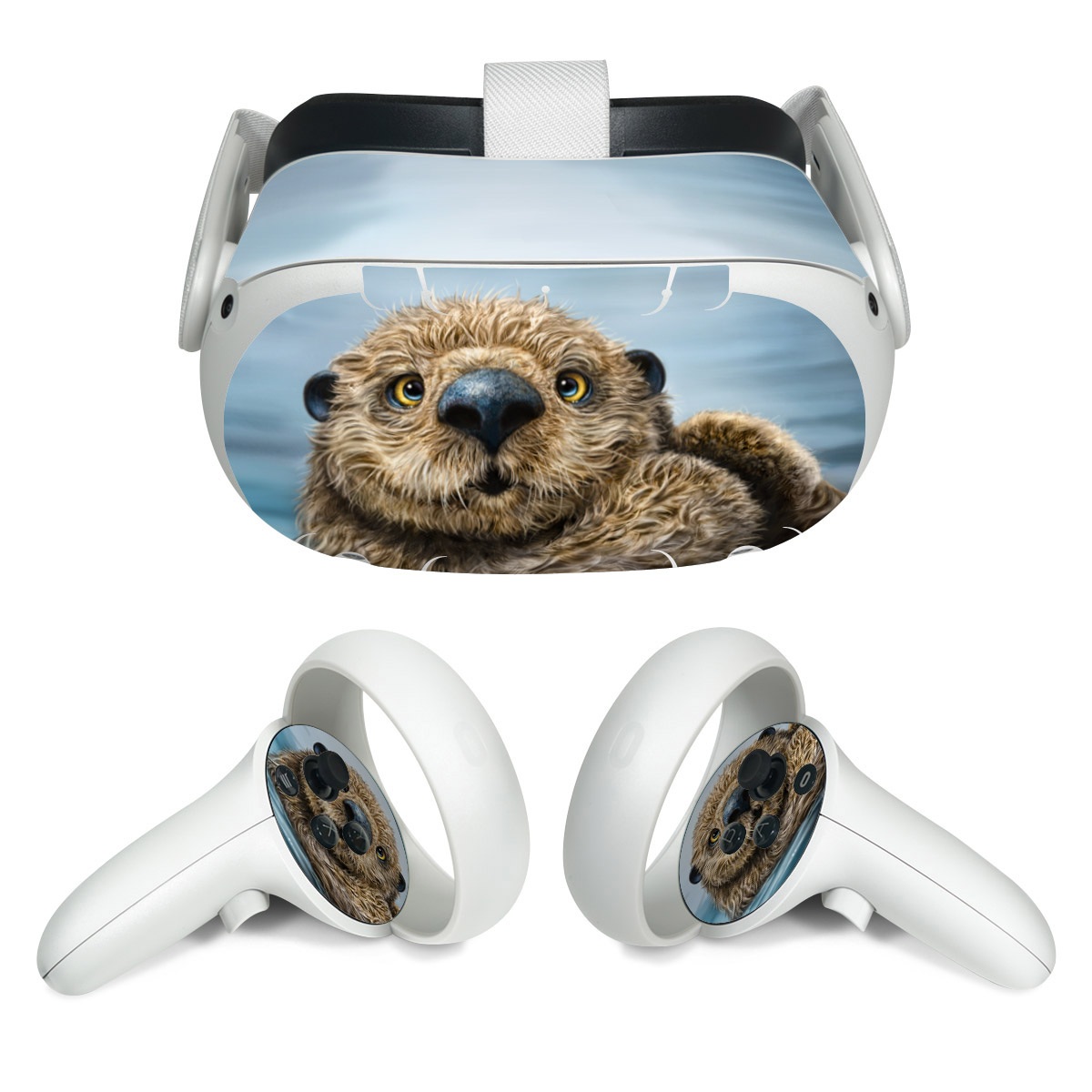 Meta Quest 2 Skin design of Mammal, Vertebrate, Otter, Sea otter, North american river otter, Marine mammal, Terrestrial animal, Mustelidae, Snout, Organism, with gray, black, blue, green, red colors