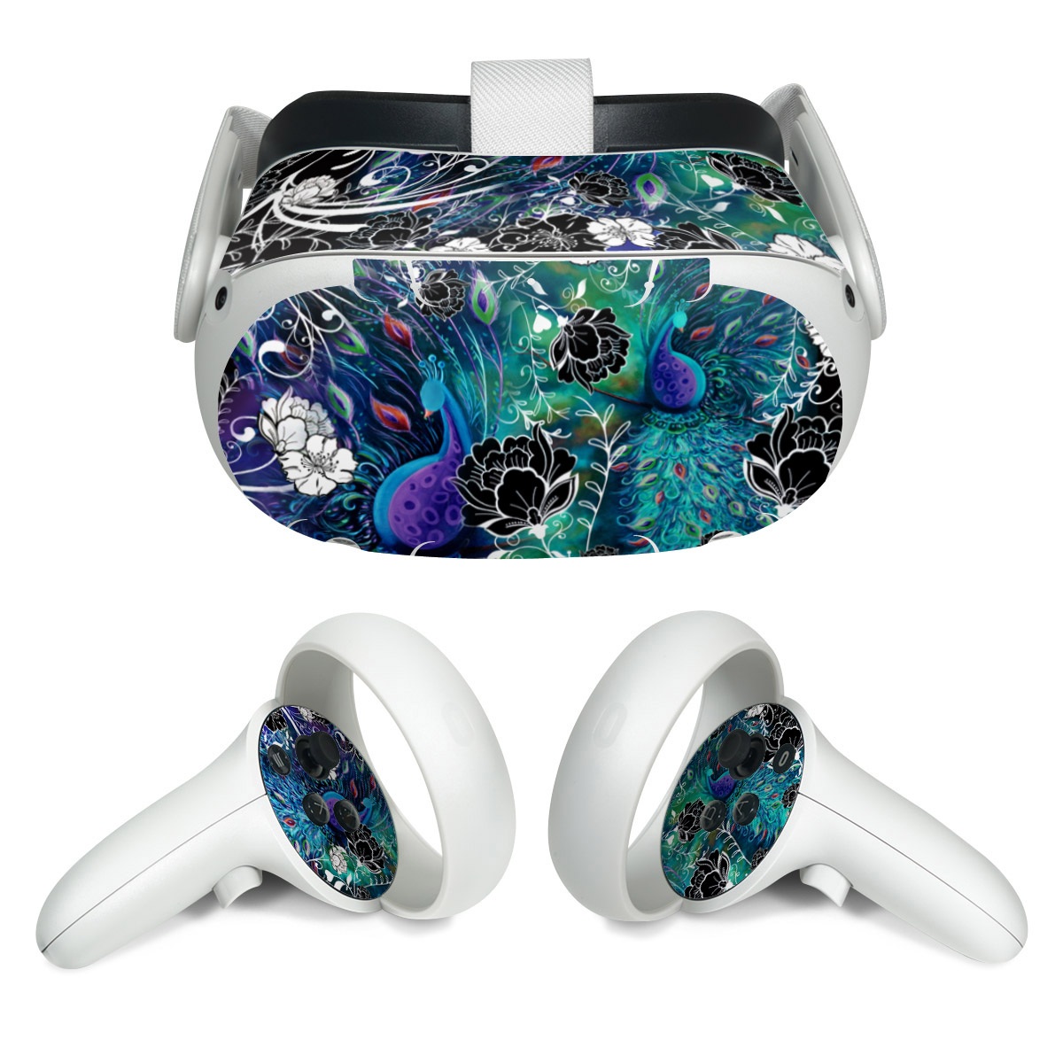 Meta Quest 2 Skin design of Pattern, Psychedelic art, Organism, Turquoise, Purple, Graphic design, Art, Design, Illustration, Fractal art, with black, blue, gray, green, white colors