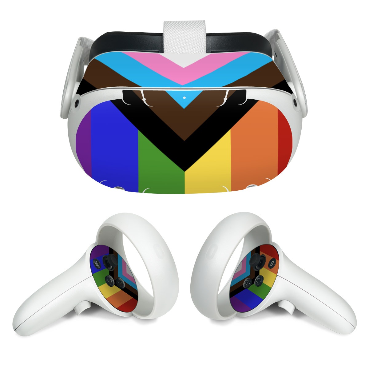 Meta Quest 2 Skin design of Blue, Orange, Red, Green, Yellow, Violet, Text, Line, Graphic design, Colorfulness, with black, white, brown, pink, blue, purple, green, yellow, orange colors