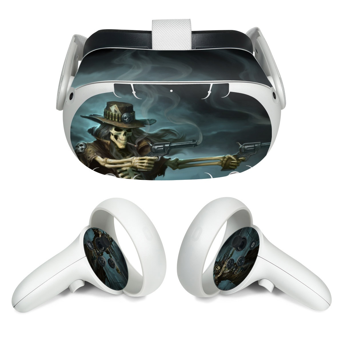 Meta Quest 2 Skin design of Cg artwork, Action-adventure game, Darkness, Illustration, Games, Adventure game, Pc game, Woman warrior, Digital compositing, Fictional character, with black, white, blue, gray colors