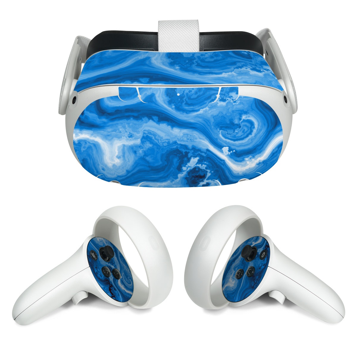 Meta Quest 2 Skin design of Blue, Water, Aqua, Azure, Turquoise, Pattern, Liquid, Wave, Electric blue, Design, with blue, white, black colors