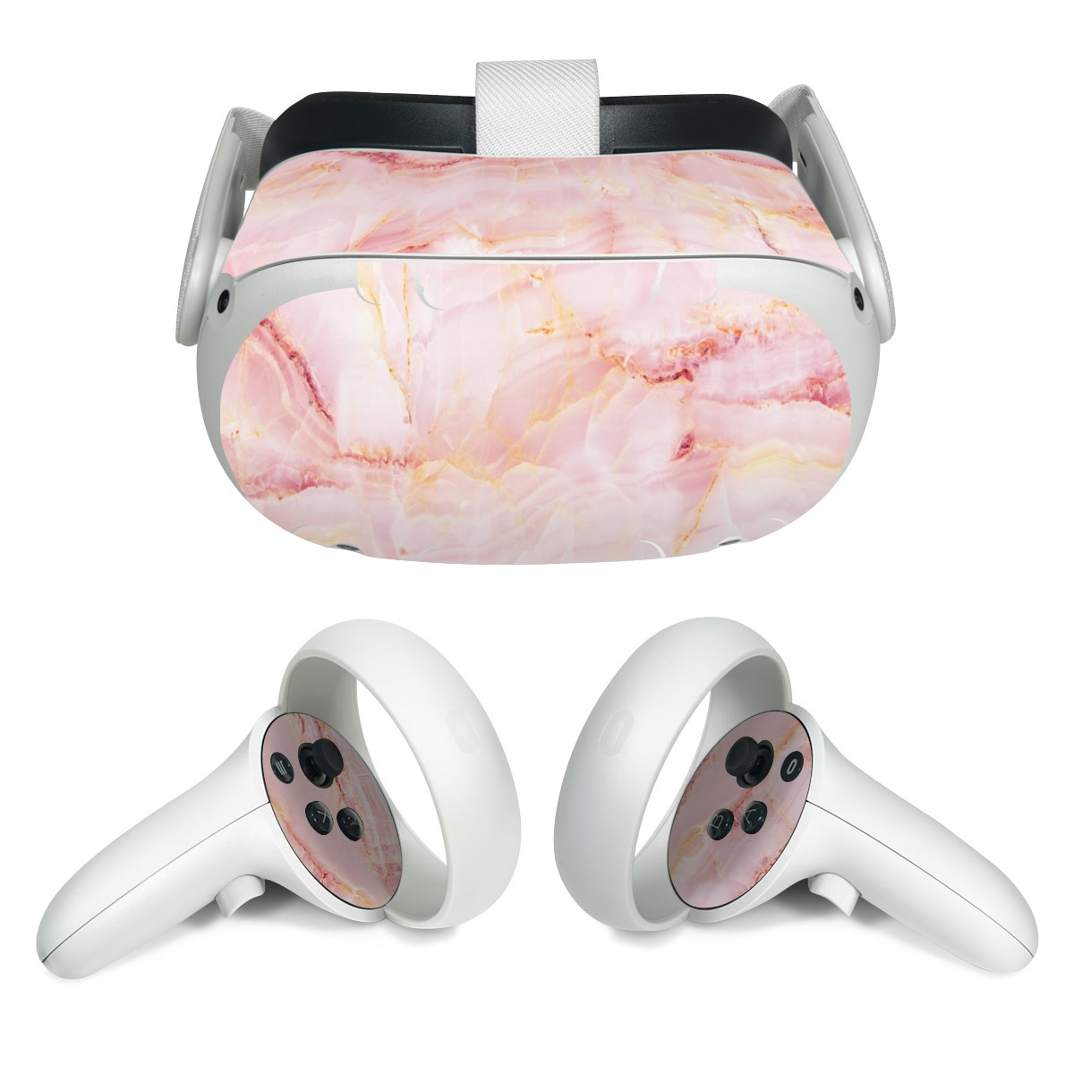 Meta Quest 2 Skin design of Pink, Peach, with white, pink, red, yellow, orange colors