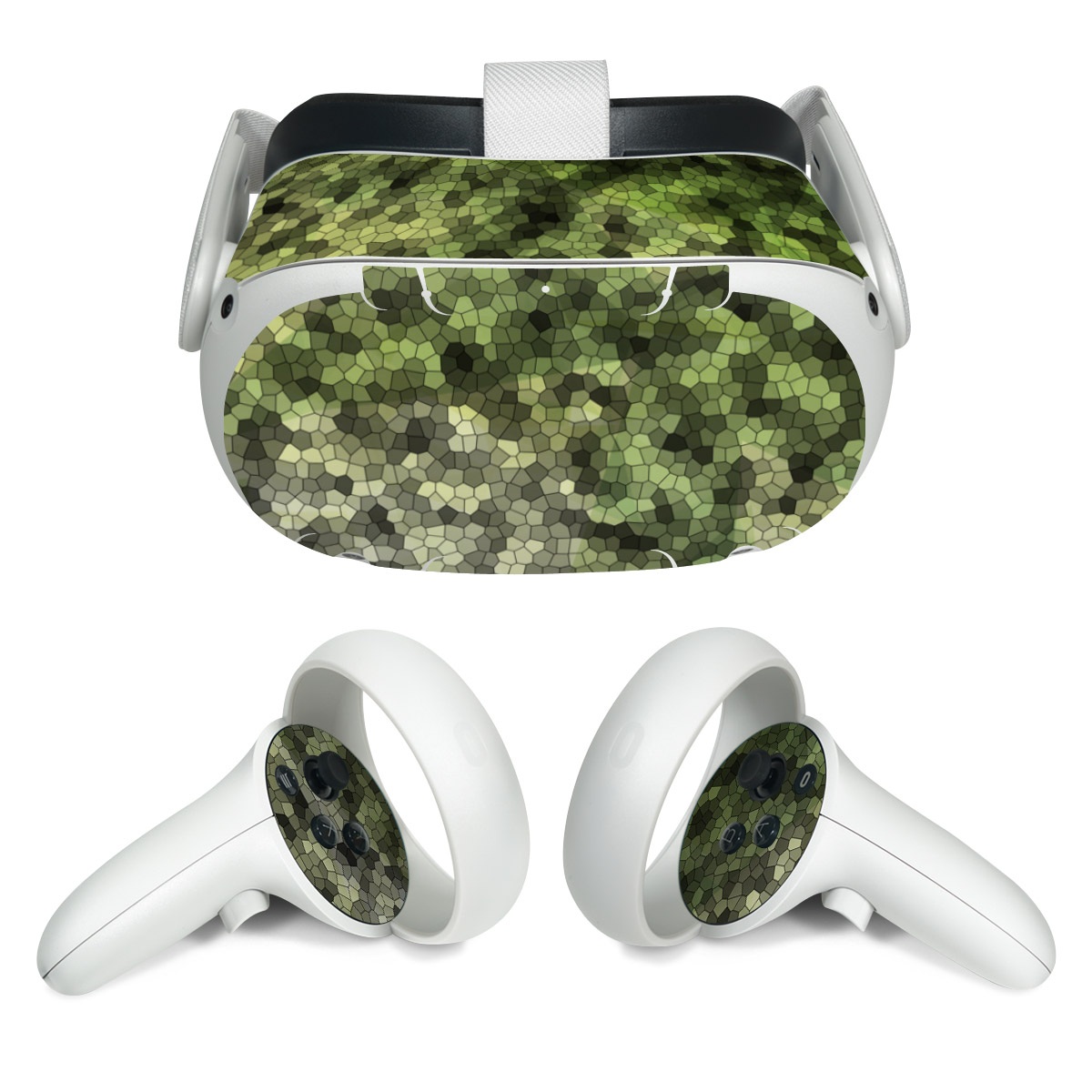 Meta Quest 2 Skin design of Green, Grass, Leaf, Plant, Pattern, Groundcover, with black, white, green, gray colors