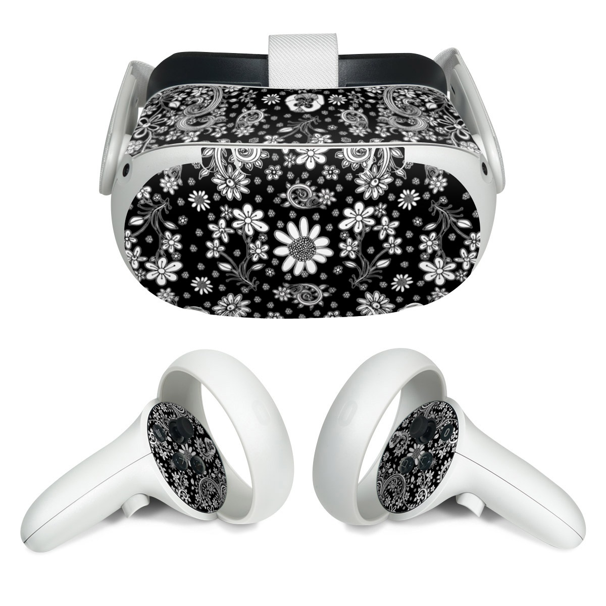 Meta Quest 2 Skin design of Pattern, Monochrome, Design, Black-and-white, Visual arts, Textile, Motif, Monochrome photography, Symmetry, with black, white colors