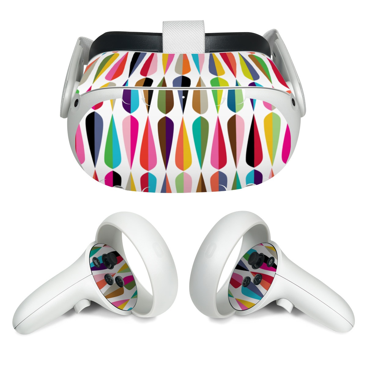 Meta Quest 2 Skin design of Colorfulness, Font, Pink, Magenta, Material property, Art, Symmetry, Circle, Pattern, Tints and shades, with white, blue, pink, purple, orange, red, yellow, green, purple colors