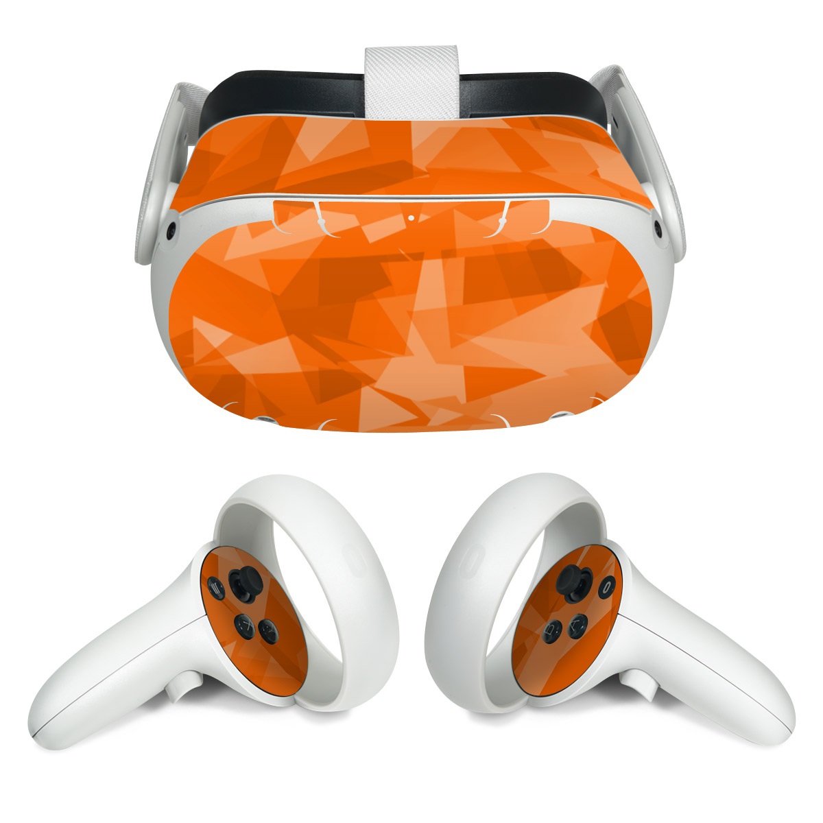Meta Quest 2 Skin design of Orange, Pattern, Peach, Line, Design, Triangle, with orange colors