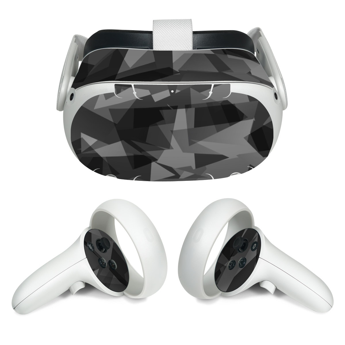 Meta Quest 2 Skin design of Black, Pattern, Triangle, Black-and-white, Monochrome, Grey, Design, Line, Architecture, Monochrome photography, with black, gray colors