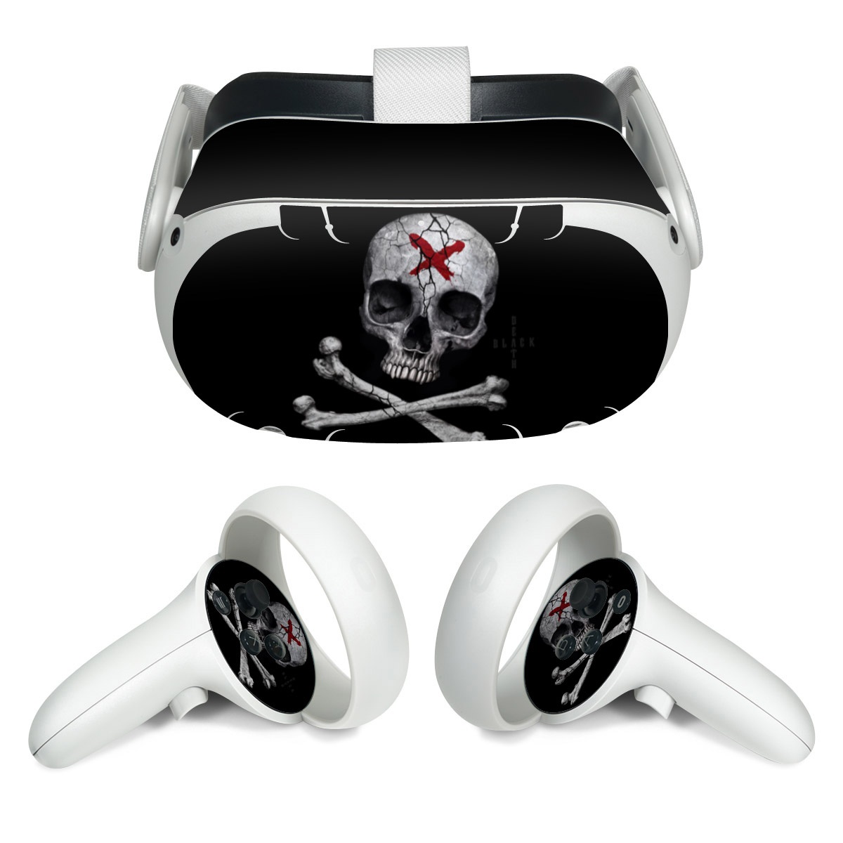 Meta Quest 2 Skin design of Bone, Skull, Skeleton, Jaw, Illustration, Animation, Fictional character, Still life photography, with black, white, gray colors