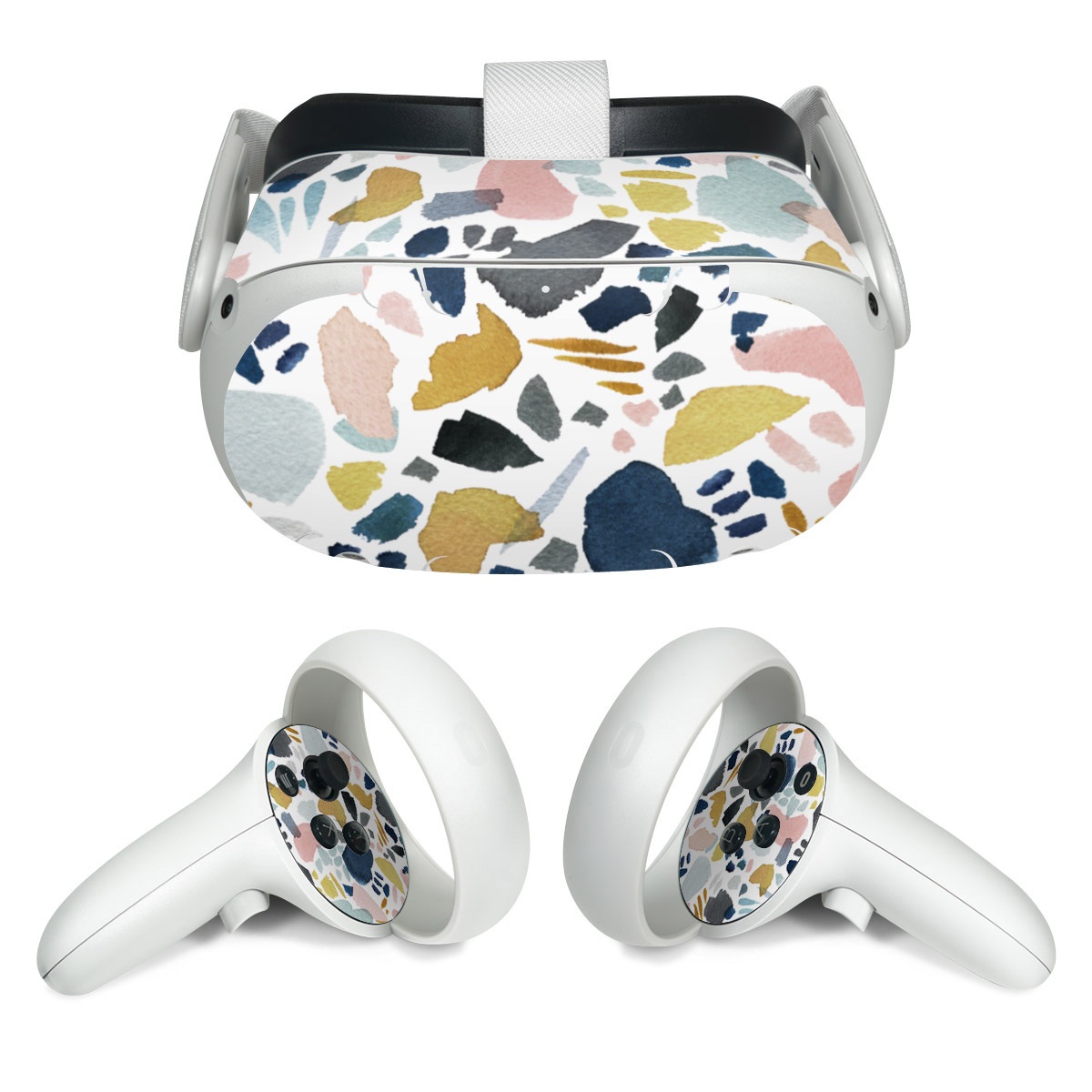 Meta Quest 2 Skin design of Pattern, Aqua, Teal, Design, Textile, with white, blue, yellow, orange, pink, black colors