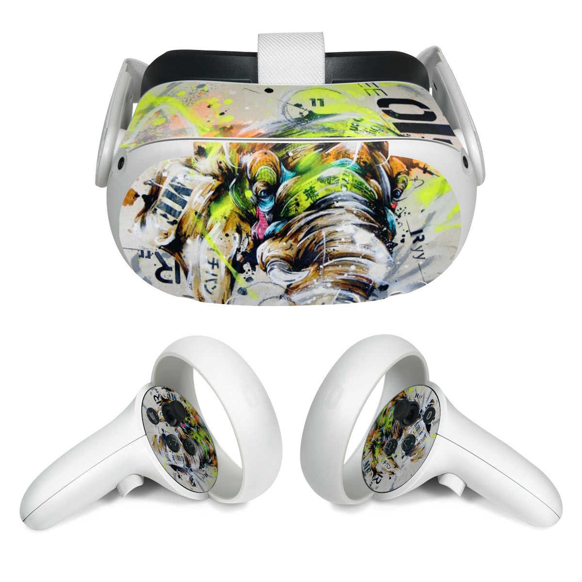 Meta Quest 2 Skin design of Watercolor paint, Graphic design, Illustration, Acrylic paint, Art, Modern art, Painting, Visual arts, Paint, Graphics, with gray, black, green, red, blue colors