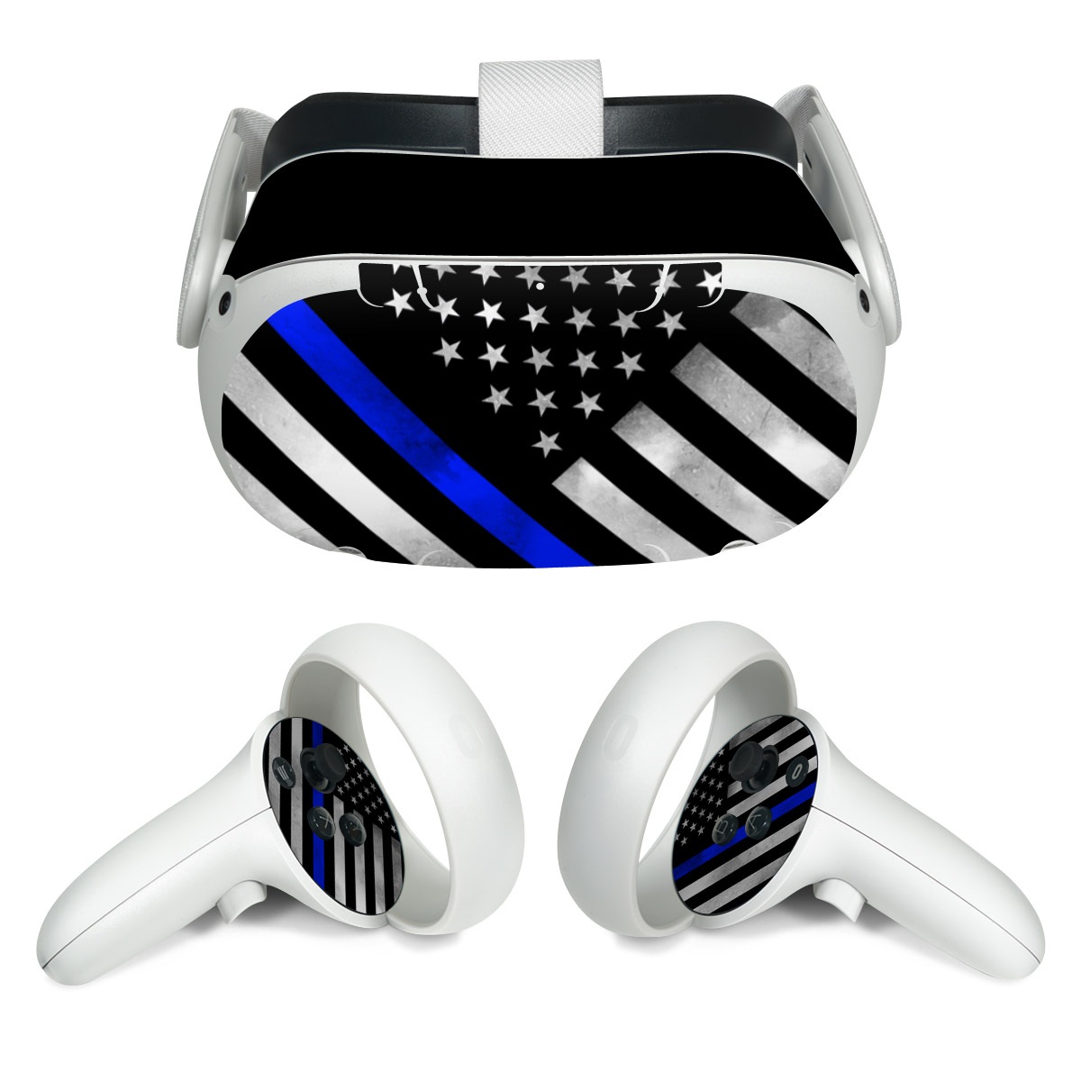 Meta Quest 2 Skin design of Flag of the united states, Flag, Cobalt blue, Pattern, Line, Black-and-white, Design, Monochrome, Electric blue, Parallel, with black, white, gray, blue colors