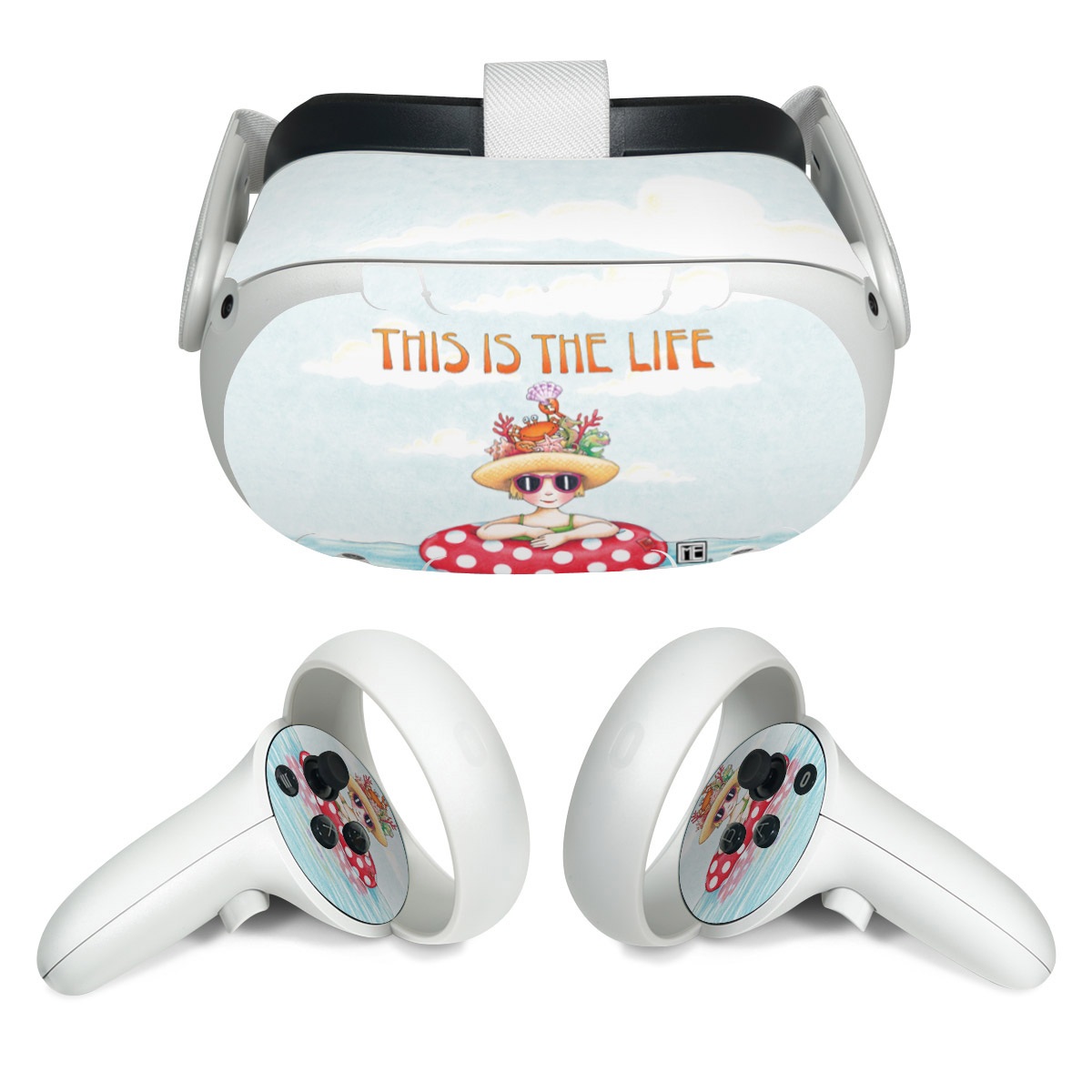 Meta Quest 2 Skin design of Cartoon, Illustration, Clip art, with blue, red, white, yellow, green, orange, pink colors